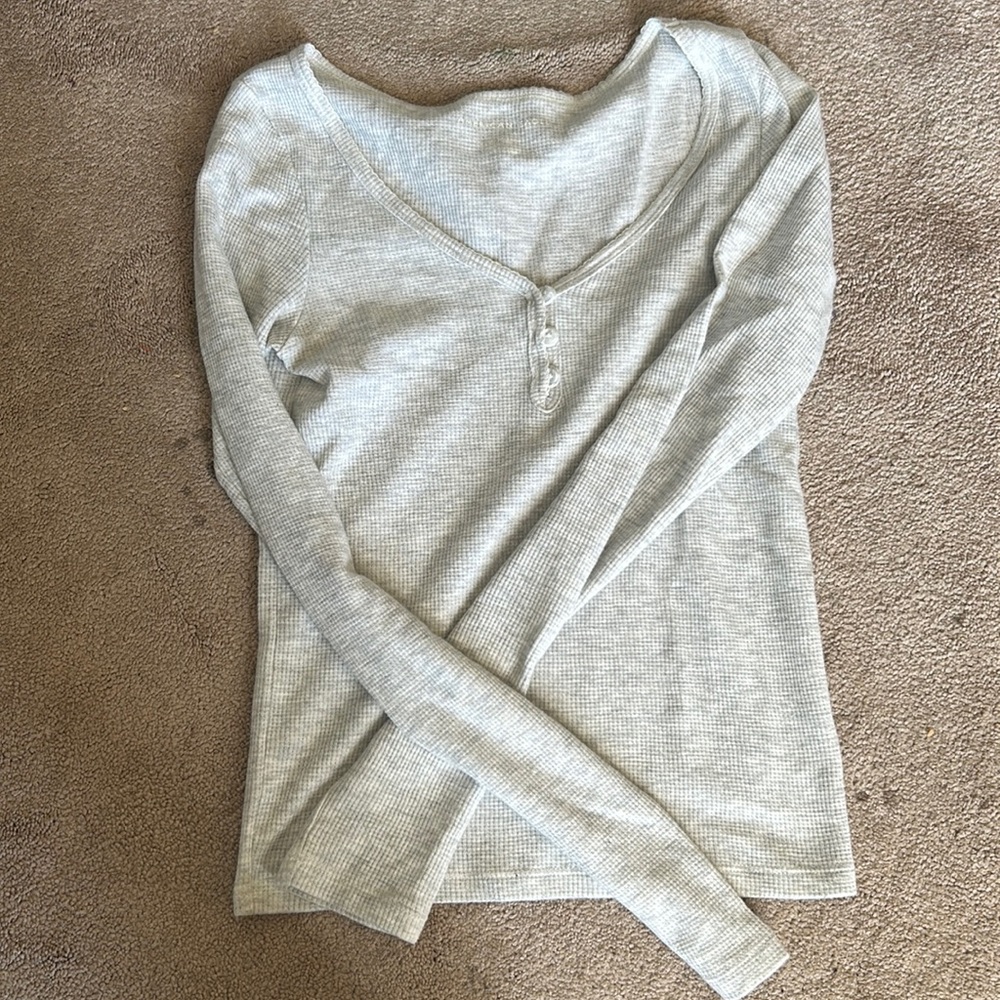 Grey waffle knit henley